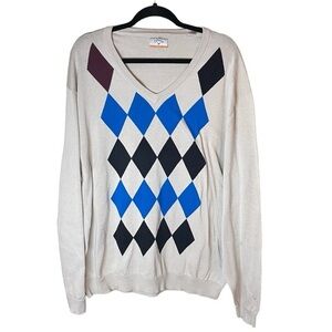 Callaway C-Tech Golf Tan Blue‎ Black Harlequin Argyle 100% Cotton Mens Size XXL